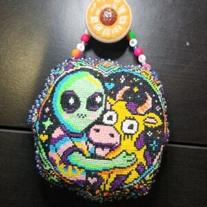 Hand-made By P.C. Owner Alien and Cow Beaded Cushion